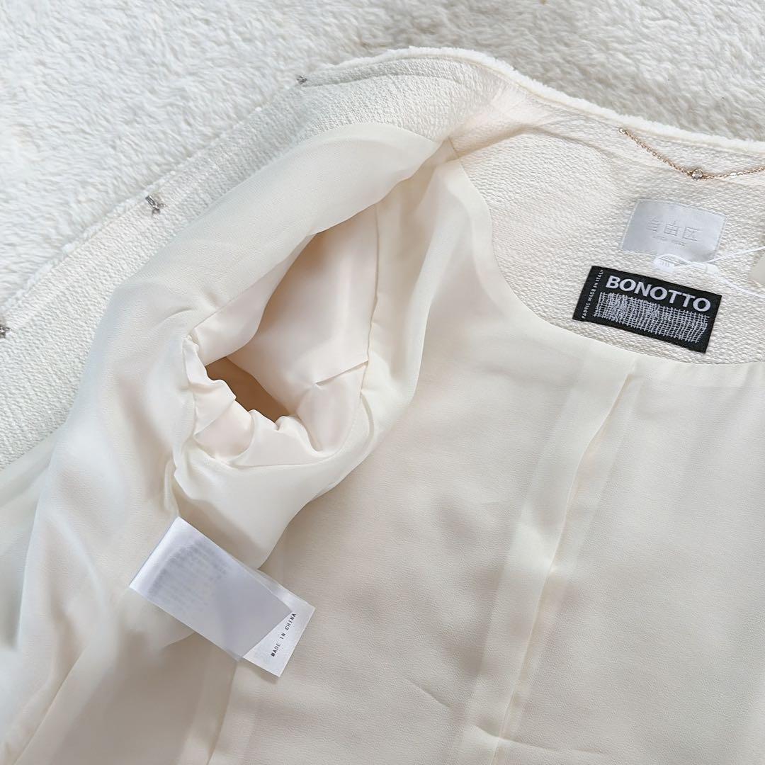 新品タグ付き✨【自由区】ツイードノーカラージャケット 金ボタン イタリア生地38