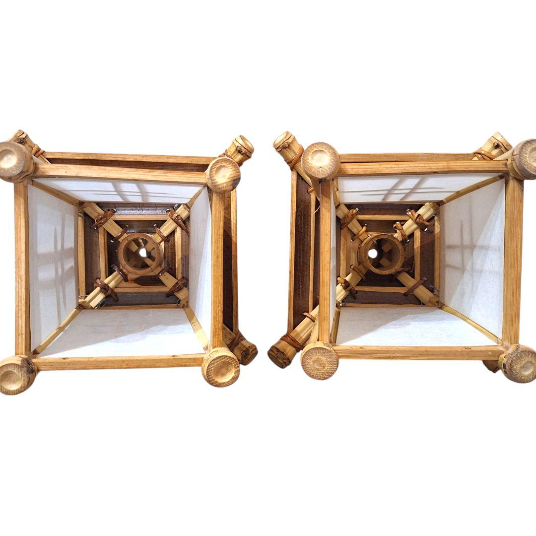 竹製 和風行灯 ランタン 一対 2点セット 古民家風 和紙 旅館 インテリア