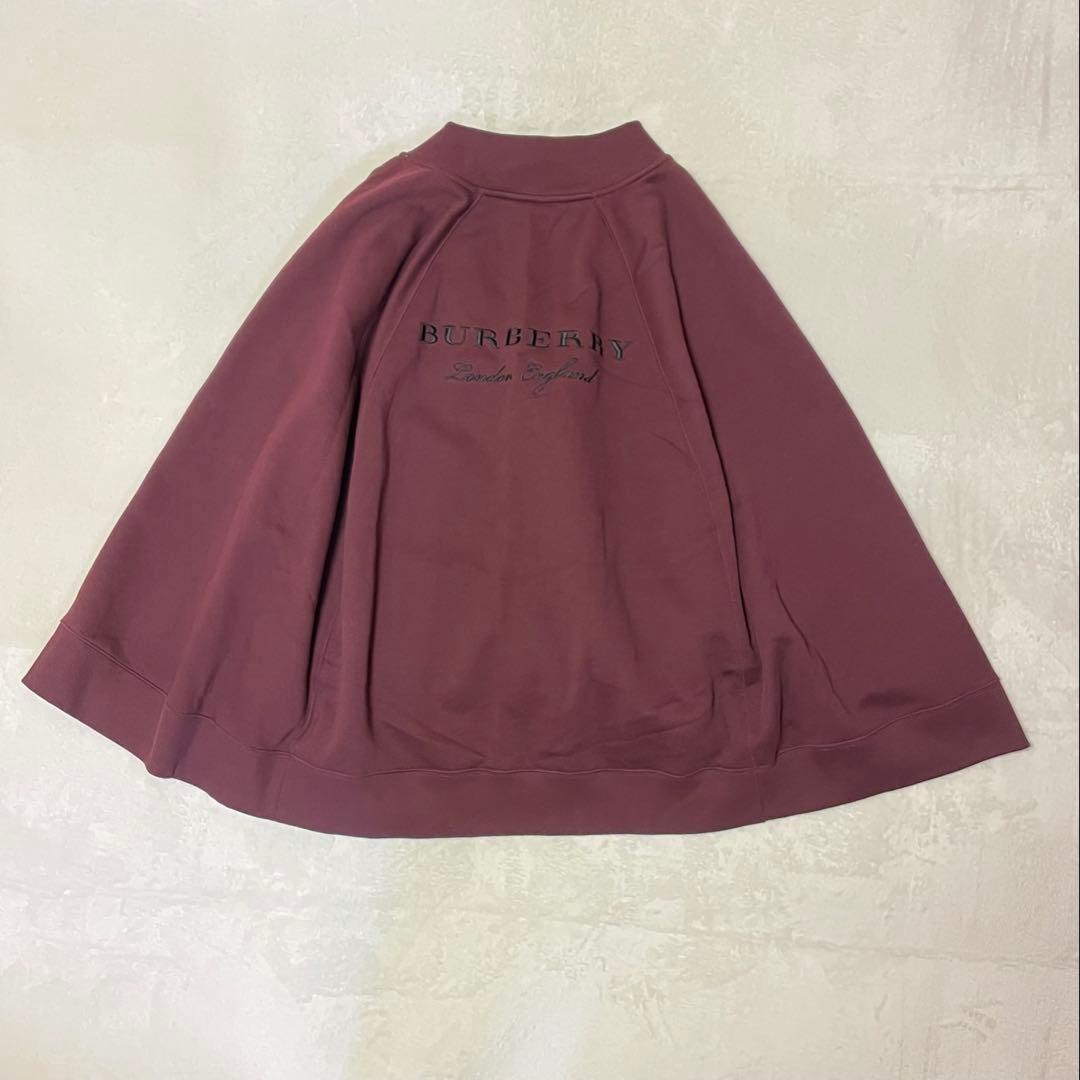 【希少】 BURBERRY ロゴ 刺繍 ポンチョ ケープ コート バーガンディ