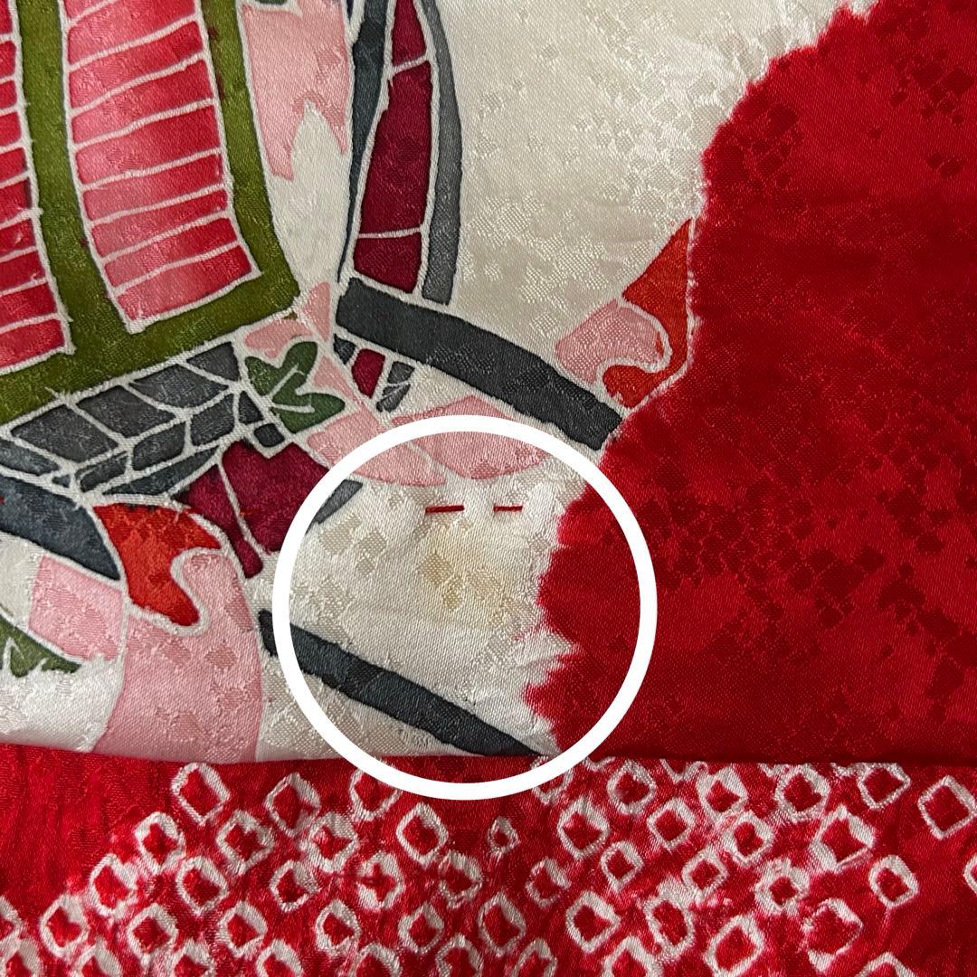 七五三 3歳 着物 753 絹 被布 ピンク 絞り 三歳 赤 刺繍 巾着