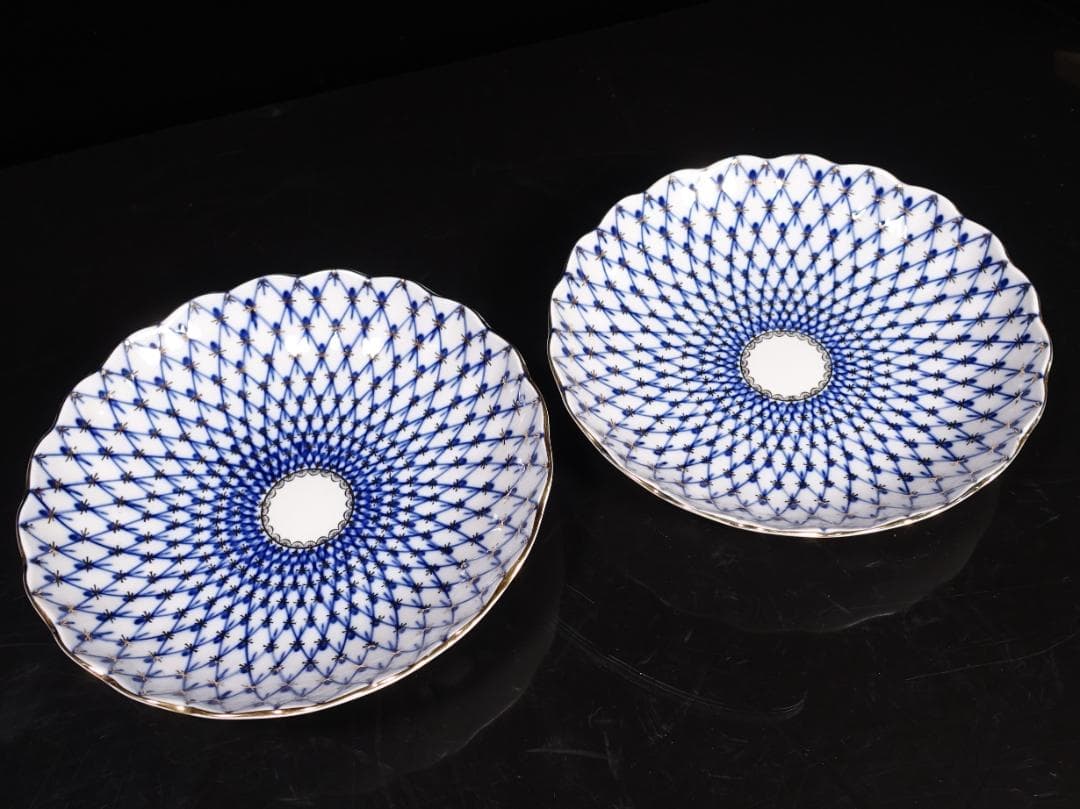 ロモノーソフ LOMONOSOV コバルトネット カップソーサー プレート ペア