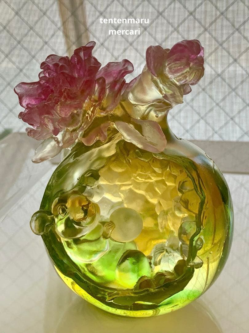 リ*ー様 琉璃工房 ☆ ガラスオブジェ ☆ ネズミとお花モチーフ ☆ 美品