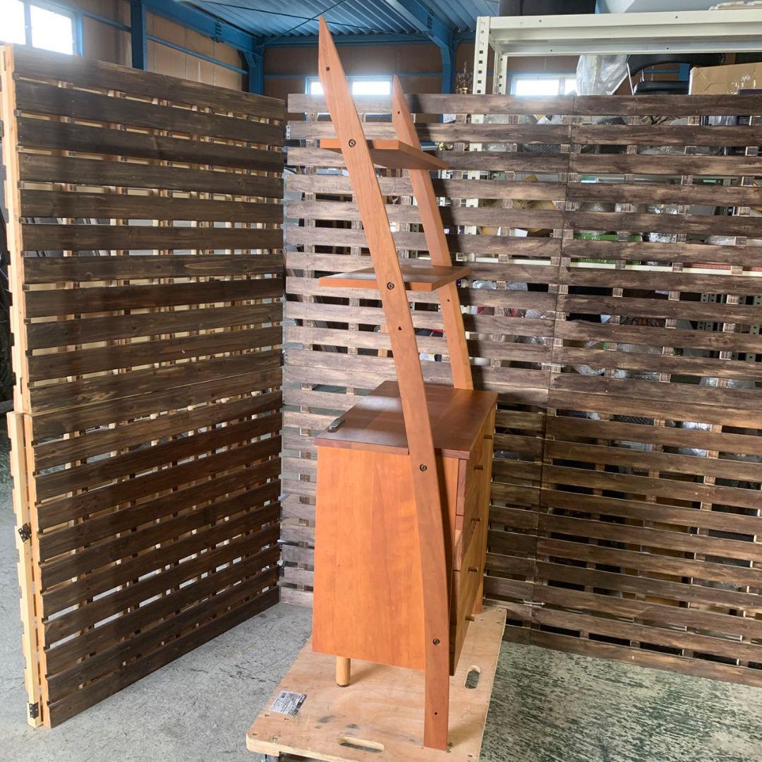 J677 福岡大川マルヨシ民芸家具 片開きシェルフキャビネット 壁面収納