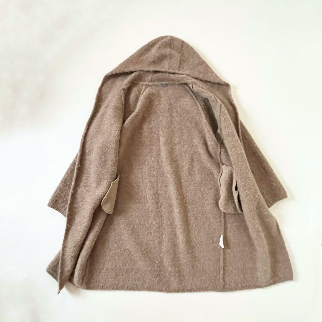 定価75000円✨45R　アルパカ縮繊フードコート　ロング丈　R刺繍フリー