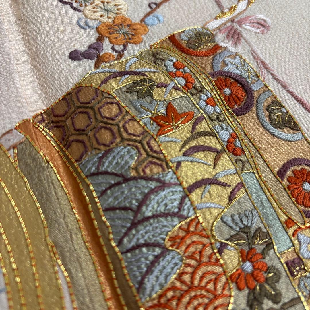 刺繍 金駒刺繍 裄68 金彩 上品 紋無し 付下げ 正絹 AK-5034