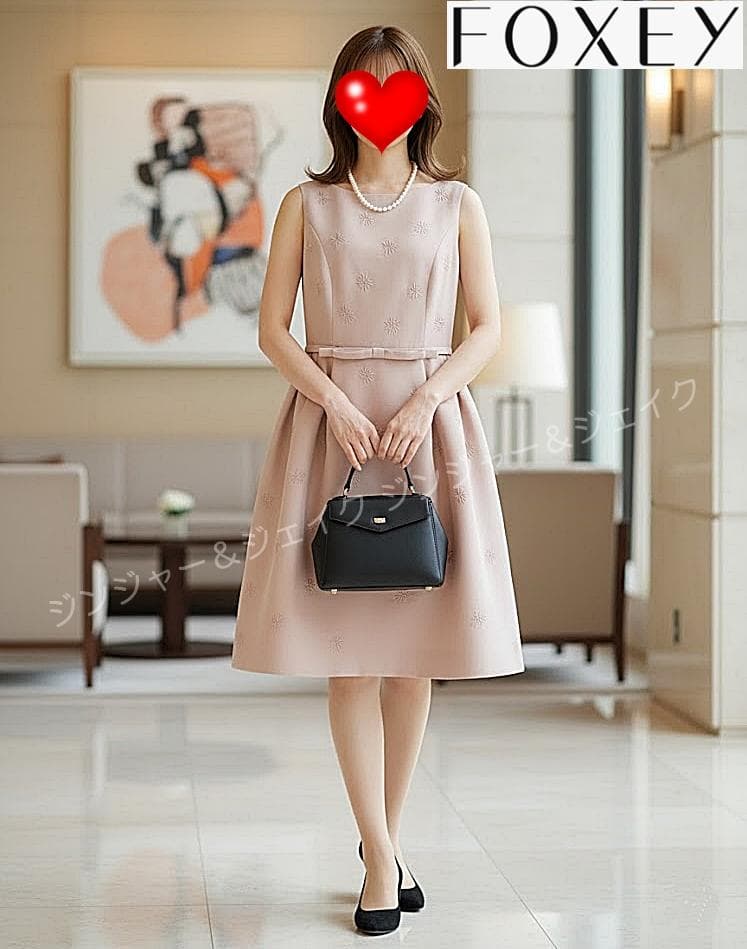 定価19.5万 極美品 FOXEYフォクシー シルクウールワンピ ピンクベージュ