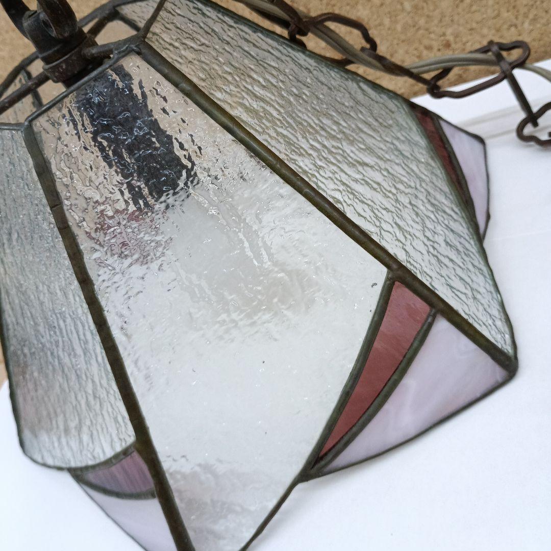 レトロ　ステンドグラス 六角形 ペンダントライト　吊り下げランプ　1灯