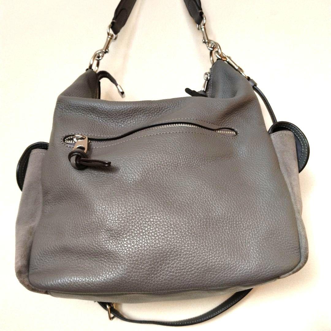 COACH レザーペニーショルダーバッグ 2Way　グレー　レザースウェード切替