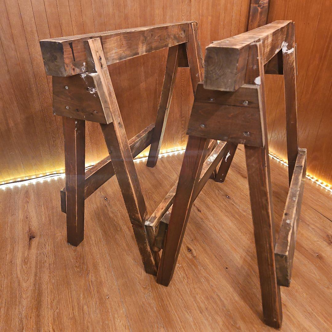 木製ソーホース　A型スタンド　テーブル脚　ヴィンテージ調ハンドメイド　２セット