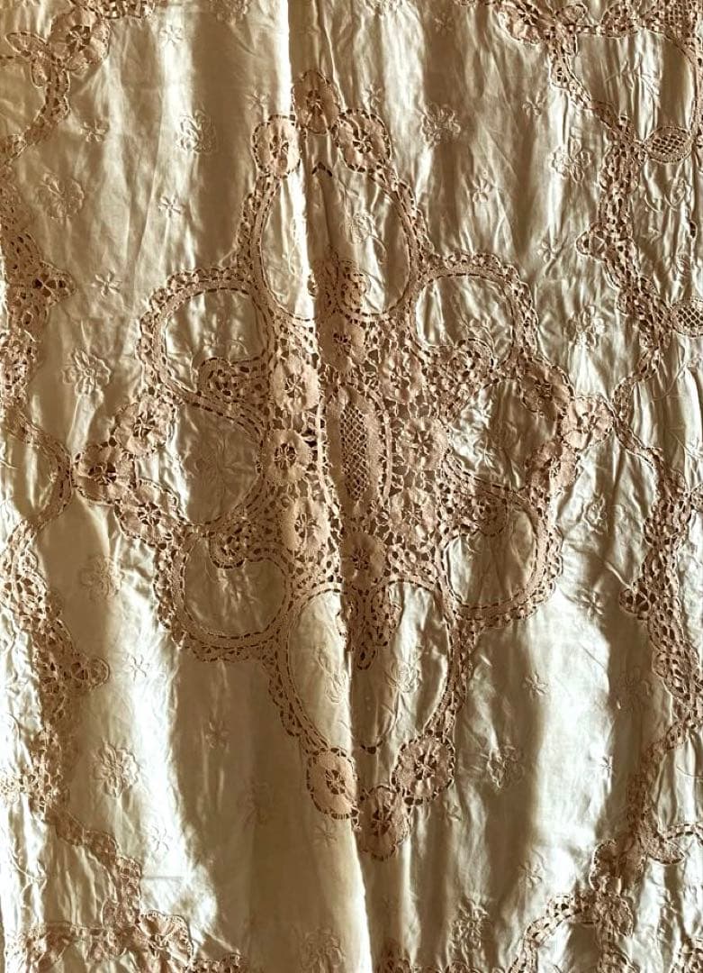 アンティーク　ヴィンテージ　ベージュ　レース (ベッドカバーレース) 綿