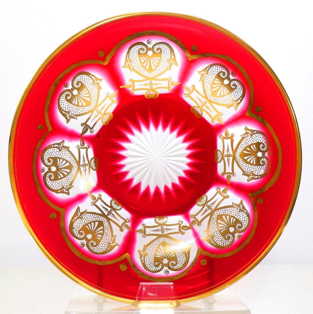 オールド・バカラ 最高級 ルビーレッド 金彩アンピール様式 菓子用ボウル＆受け皿