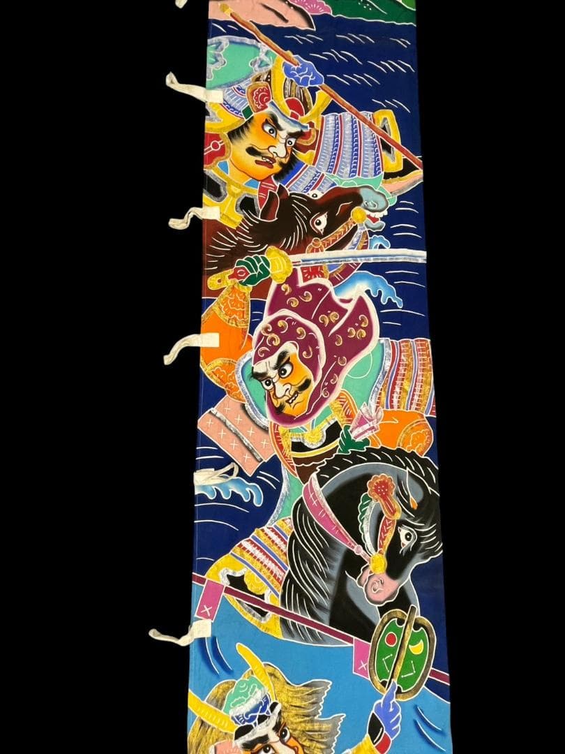 時代物 のぼり古布 布 木綿 武者絵 幟旗 侍 五月 670 x 85cm