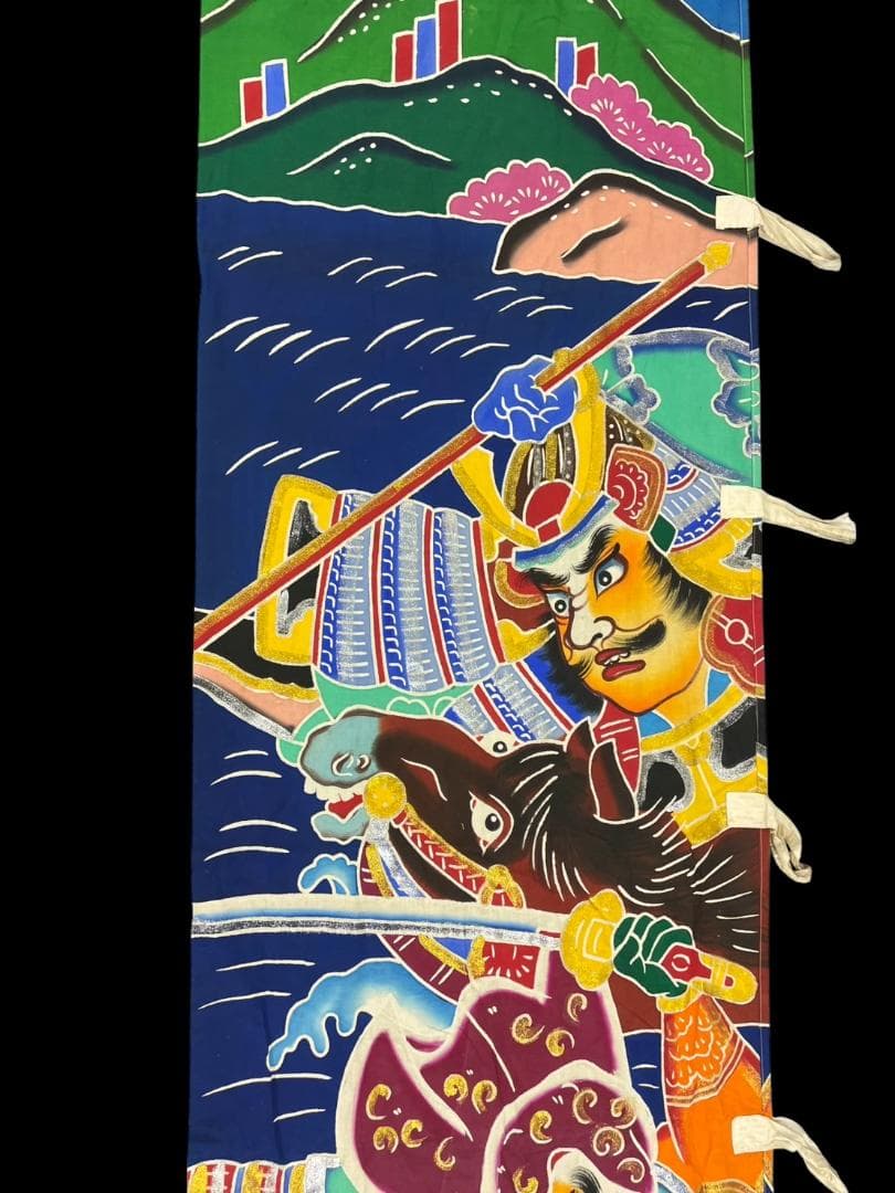 時代物 のぼり古布 布 木綿 武者絵 幟旗 侍 五月 670 x 85cm