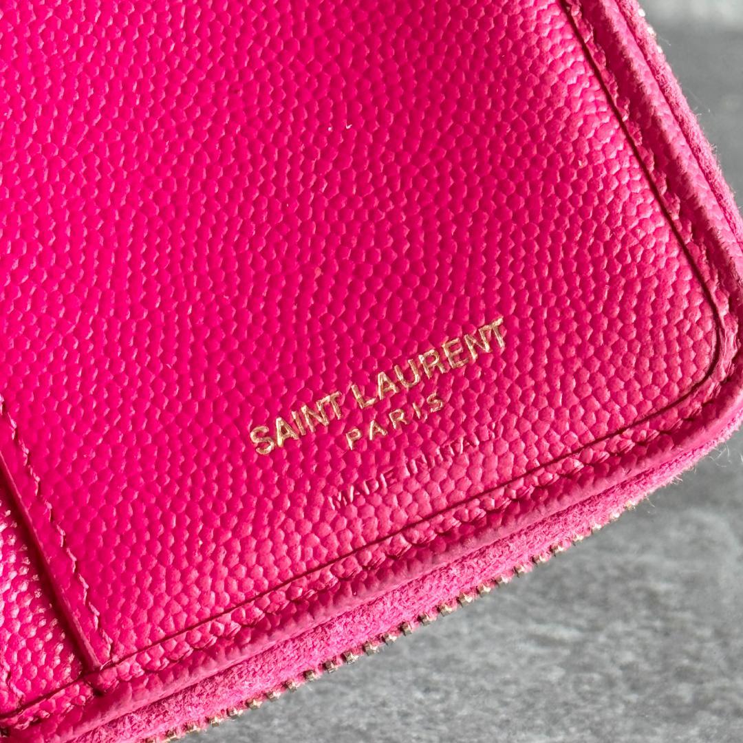 ⭐️サンローラン⭐️ Vステッチ コンパクトウォレット ピンク YSLロゴ