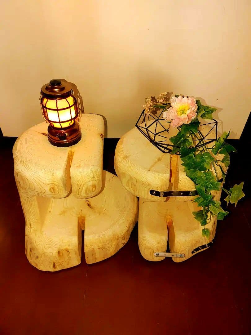 大型 切り株 ひのき ふたご 組合せ自由 テーブル 椅子 スツール 　 補強丸太