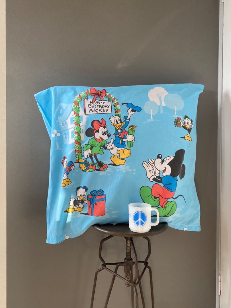 ビンテージ 70s ヨーロッパ ディズニー ミッキーマウス クッション カバー空