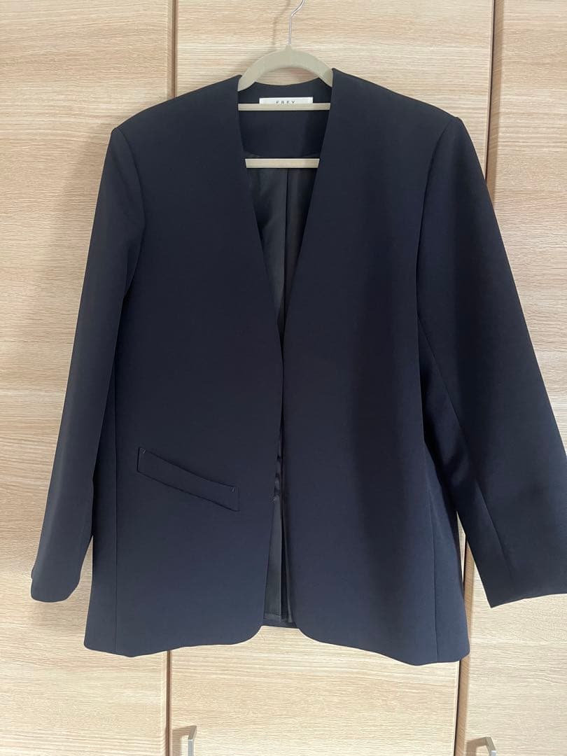 美品 Frey イージーオーバーサイズジャケット 無地 ネイビー S