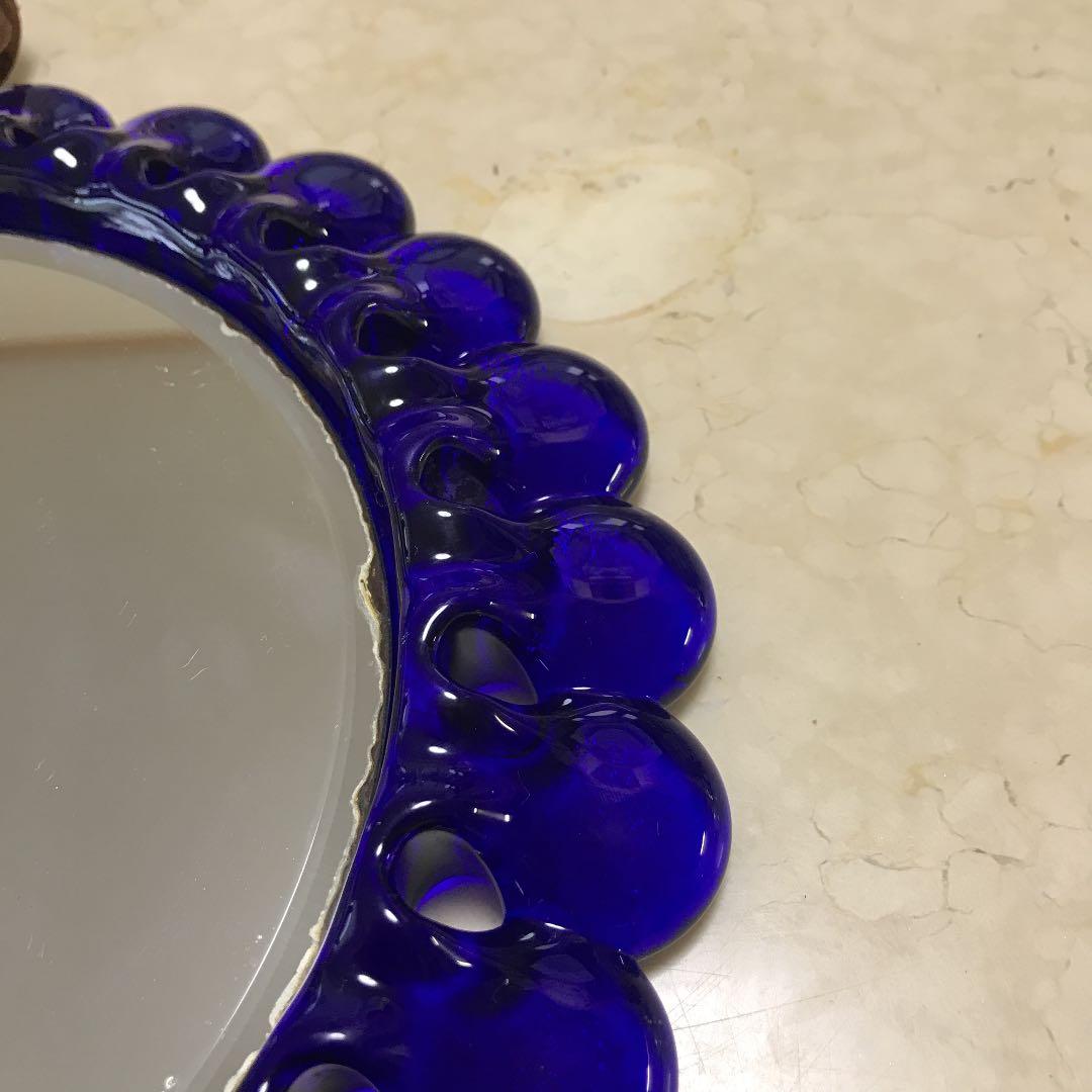 アンティーク　佐々木クリスタル　瑠璃色の鏡♫