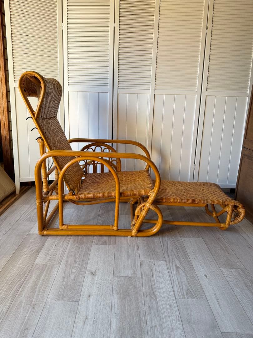 ラタンリクライニングチェア オットマン付き 籐家具 1人掛けソファー