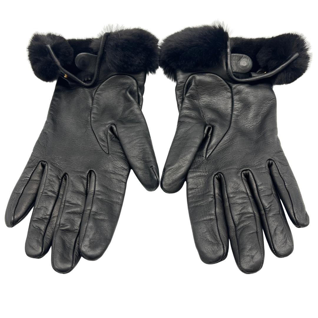 【白】HERMES ケリーグローブ ラムレザー ×ミンクファー　６1/2