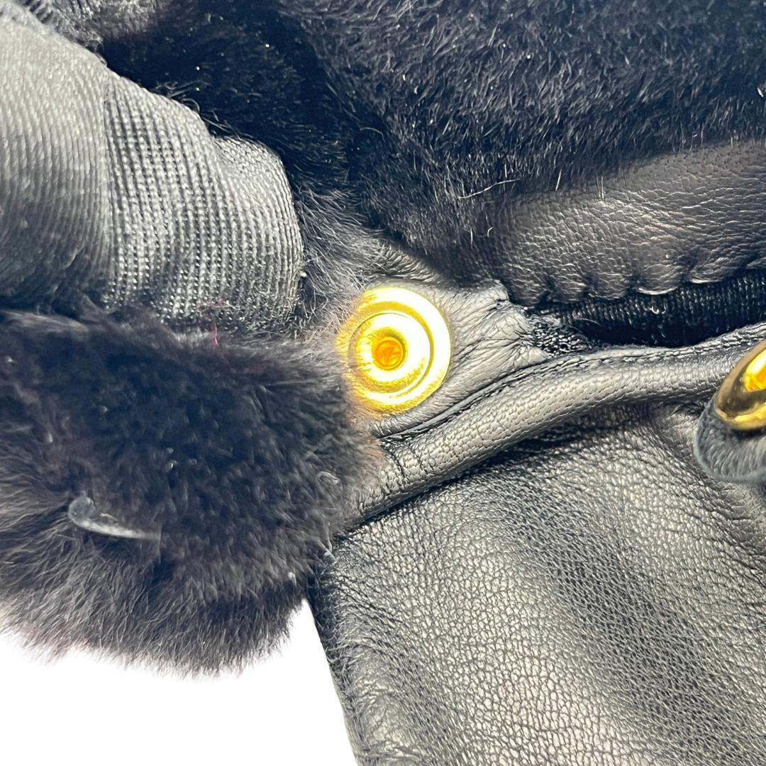 【白】HERMES ケリーグローブ ラムレザー ×ミンクファー　６1/2