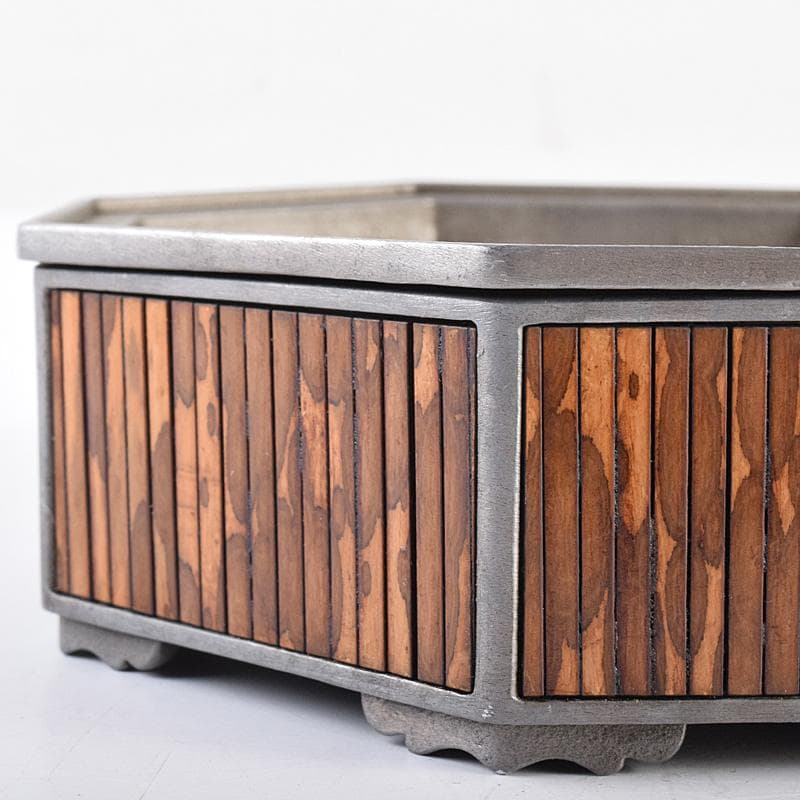 中国　古銅　漢詩花刻　斑竹細工　八角香炉　在銘　U　R7587