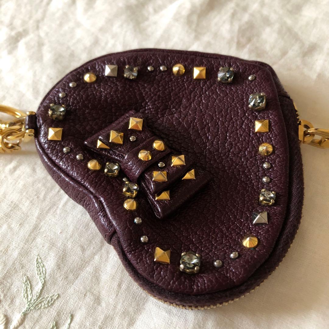 ミュウミュウ スタッズ付きハート型ケース　ビジュー　キーホルダー