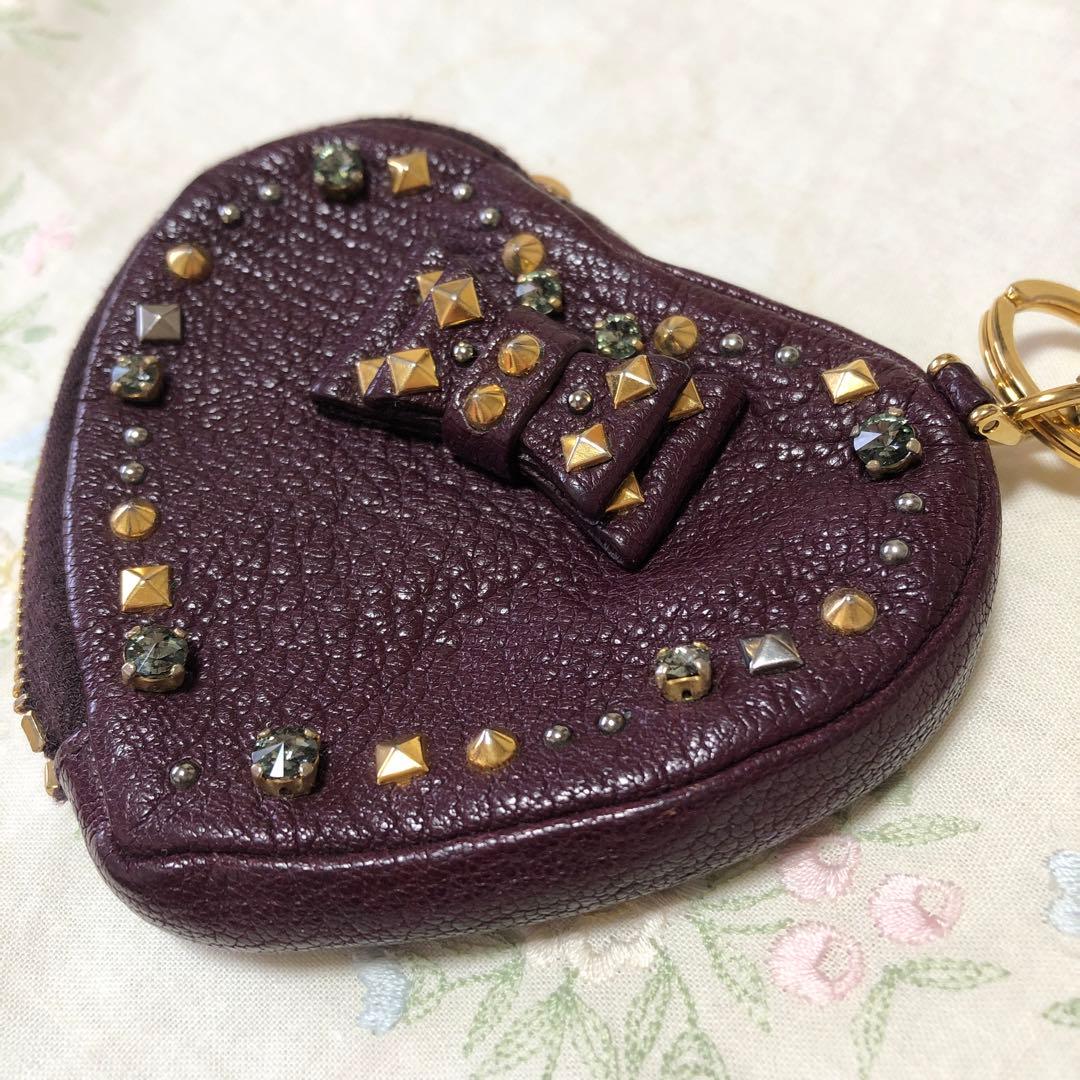 ミュウミュウ スタッズ付きハート型ケース　ビジュー　キーホルダー