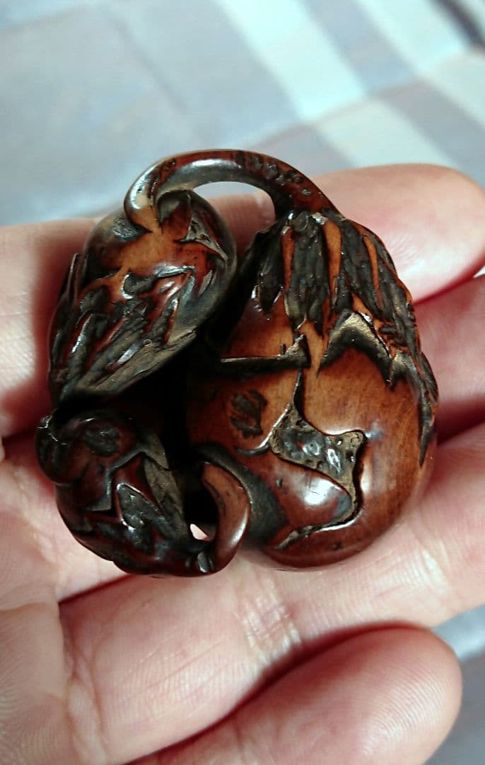 江戸 根付 傷み三茄子 木彫 木製 彫刻