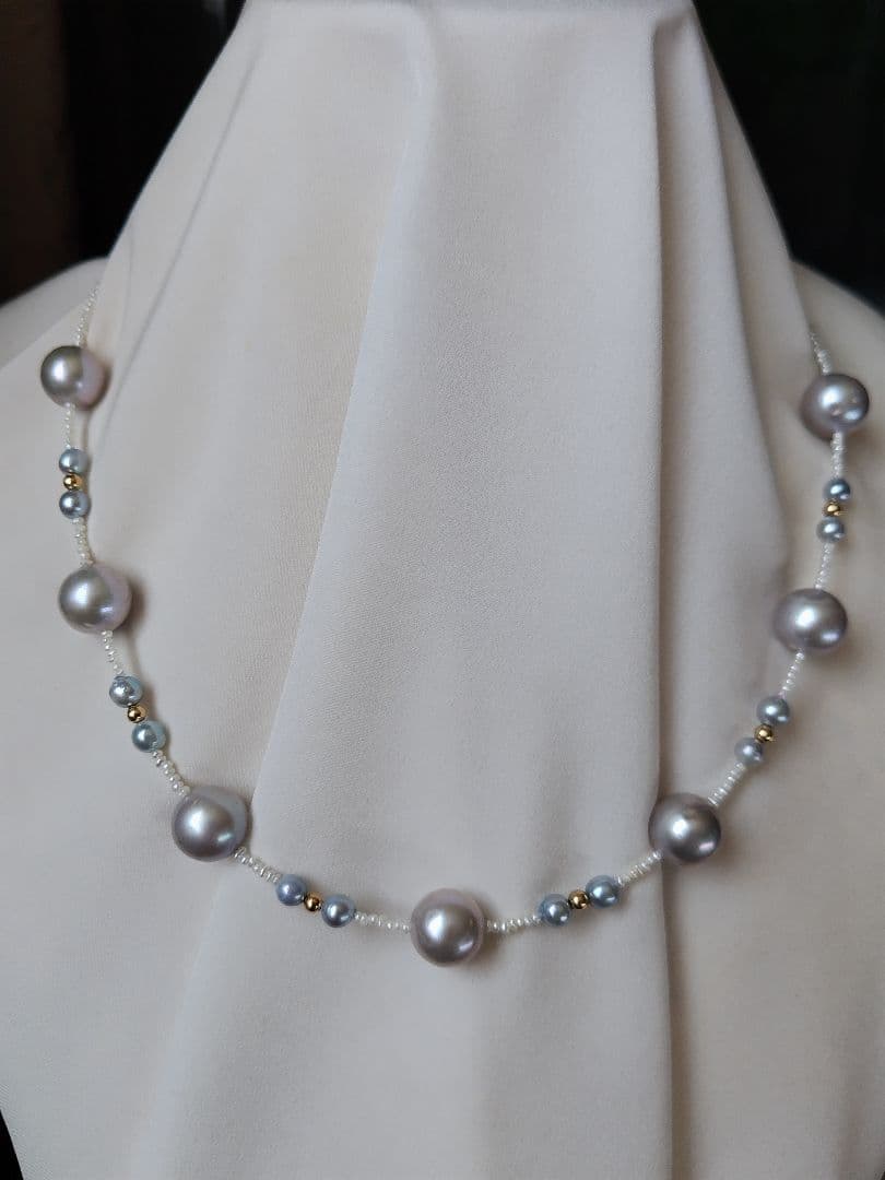 ②【訳あり格安】アコヤ真珠ベビーパール、あこや砂芥子パールの、オメガ風ネックレス