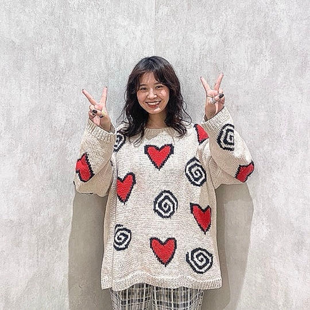 古着 マクマホーン エクアドルニット コットンニット ハート 茄子紺