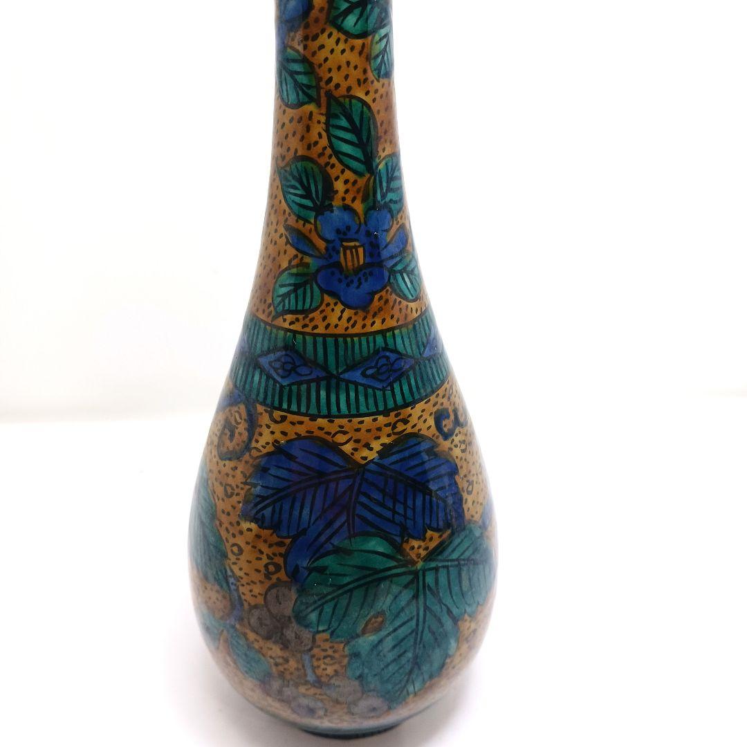 Y3122-38 東健治郎作 青九谷 花瓶 高さ25㎝ 共箱