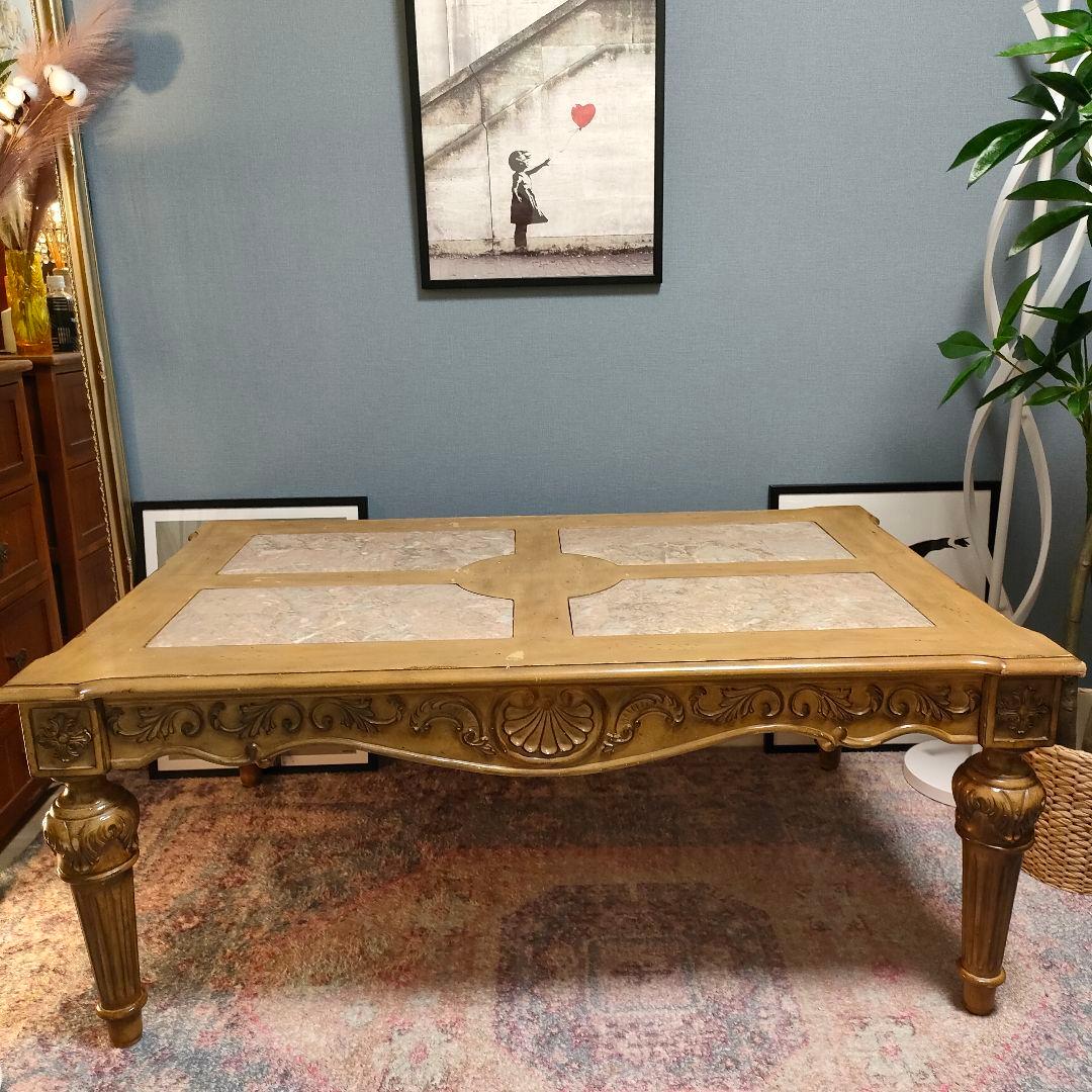 アンティークロココ調 ヨーロピアンシャビーシックセンターテーブル 大理石風