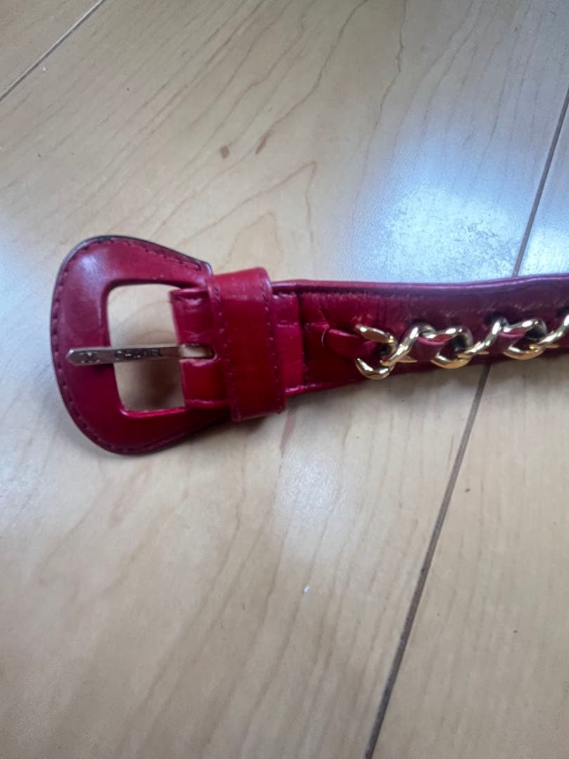 シャネル　マトラッセ　ビコローレ　チェーン　ウエストポーチ　バッグ　レッド