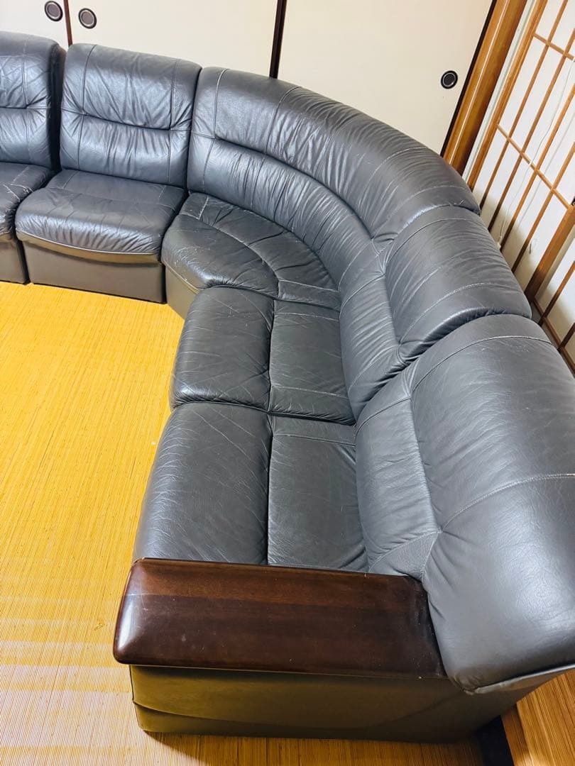 福岡発 本皮 5人掛け ソファー ソファ 椅子 イス アンティーク ビンテージ黒