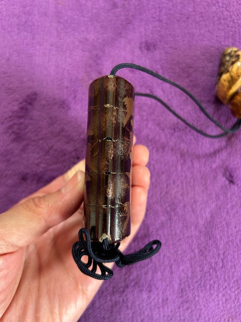 鳥の絵図 印籠 根付 銘有 インテリア 薬入れ 小物入れ アンティーク