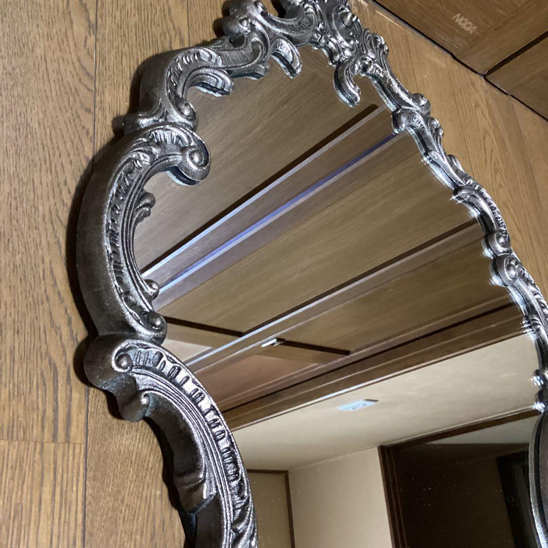 ロココ調　鏡　ミラー　アンティーク加工　壁掛けミラー　玄関鏡