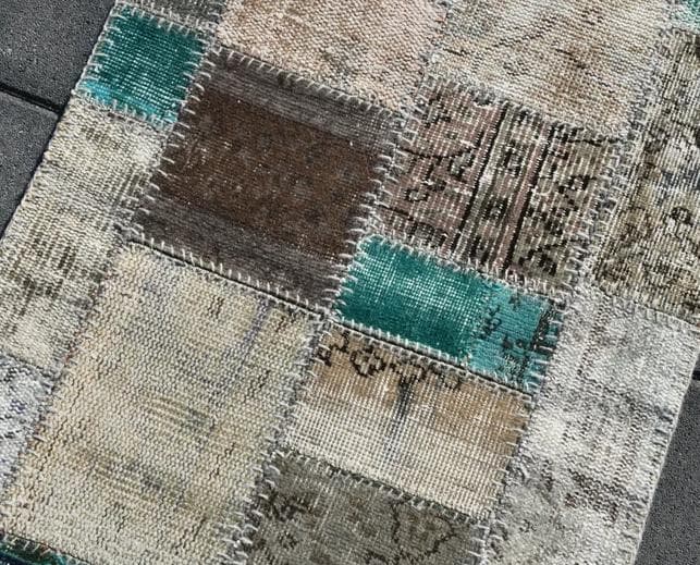 トルコ ヴィンテージラグ A29 高級 レア ターコイズ グレー パッチワーク