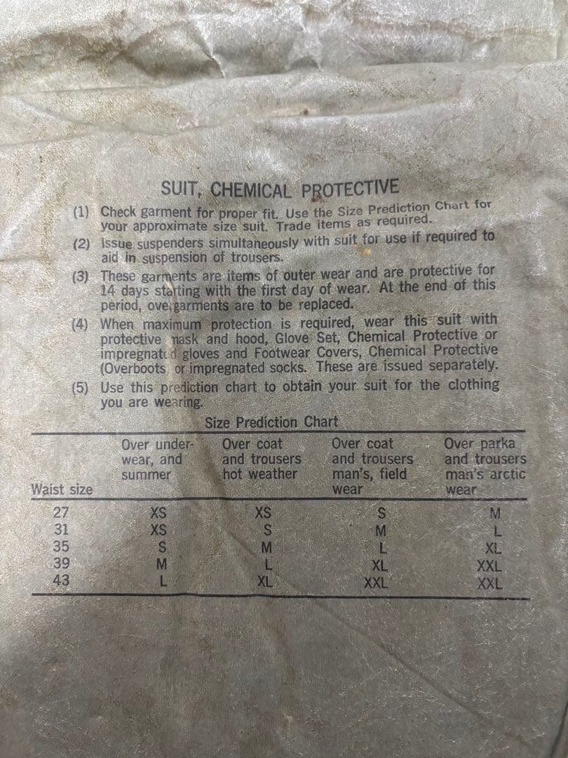 米軍　ケミカルプロテクティブスーツ　dead stock 実物　70's 官給品