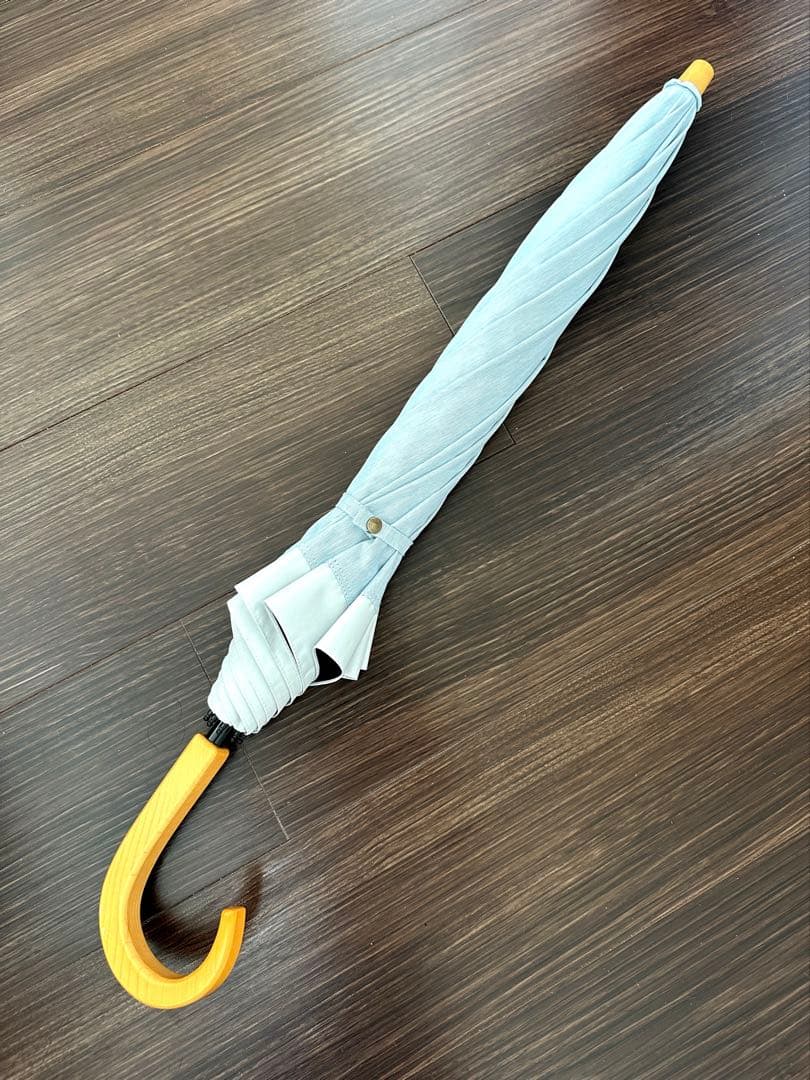 サンバリア100 折りたたみ日傘 ２段折コンビmoku/ブルー/木曲がり手元