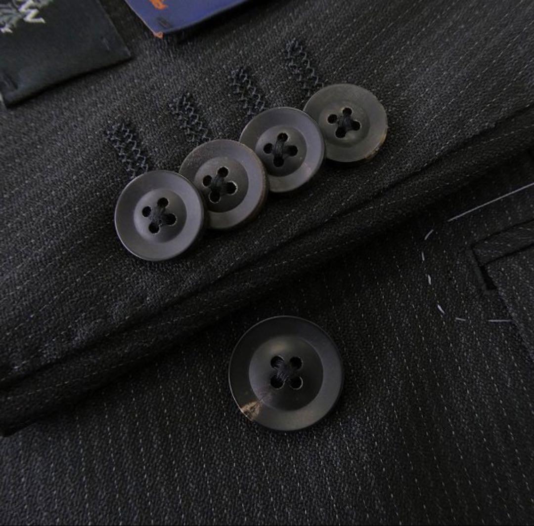 【新品】サヴィルロウ 英国 ウール ストライプ ダブルスーツ YA6 濃灰