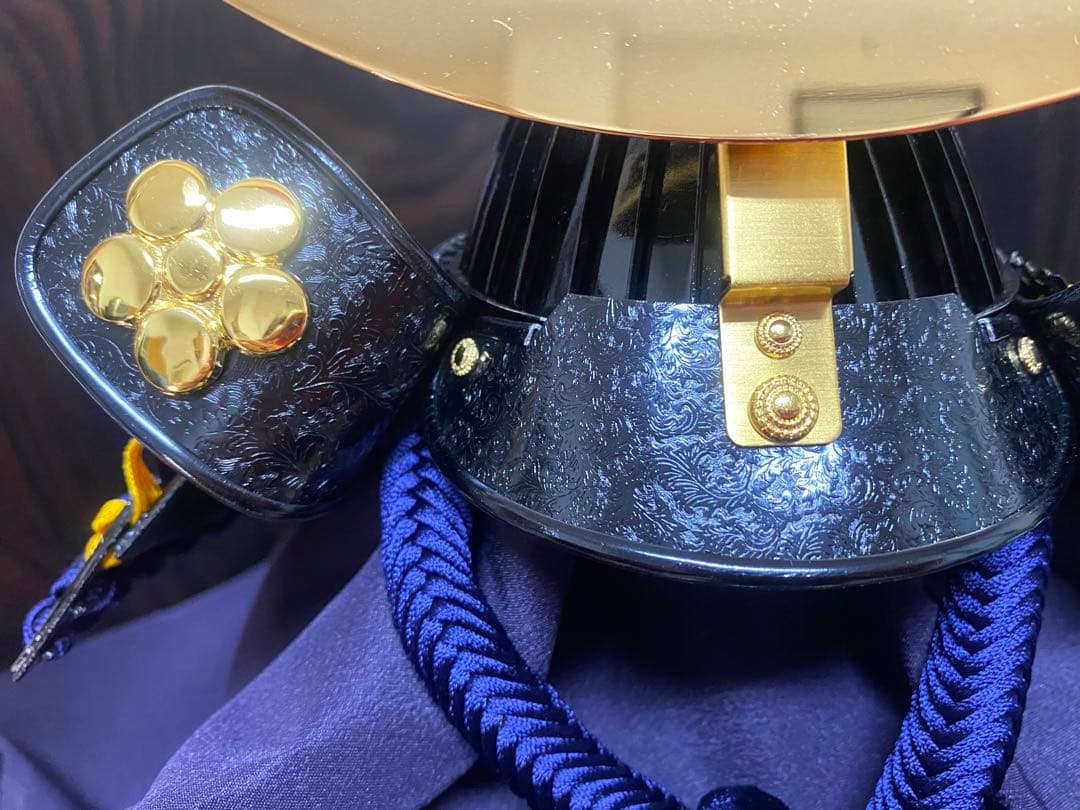 伊達政宗　東京久月　五月人形　銘木シリーズ　黒檀　名入れ家紋付き兜飾り収納セット