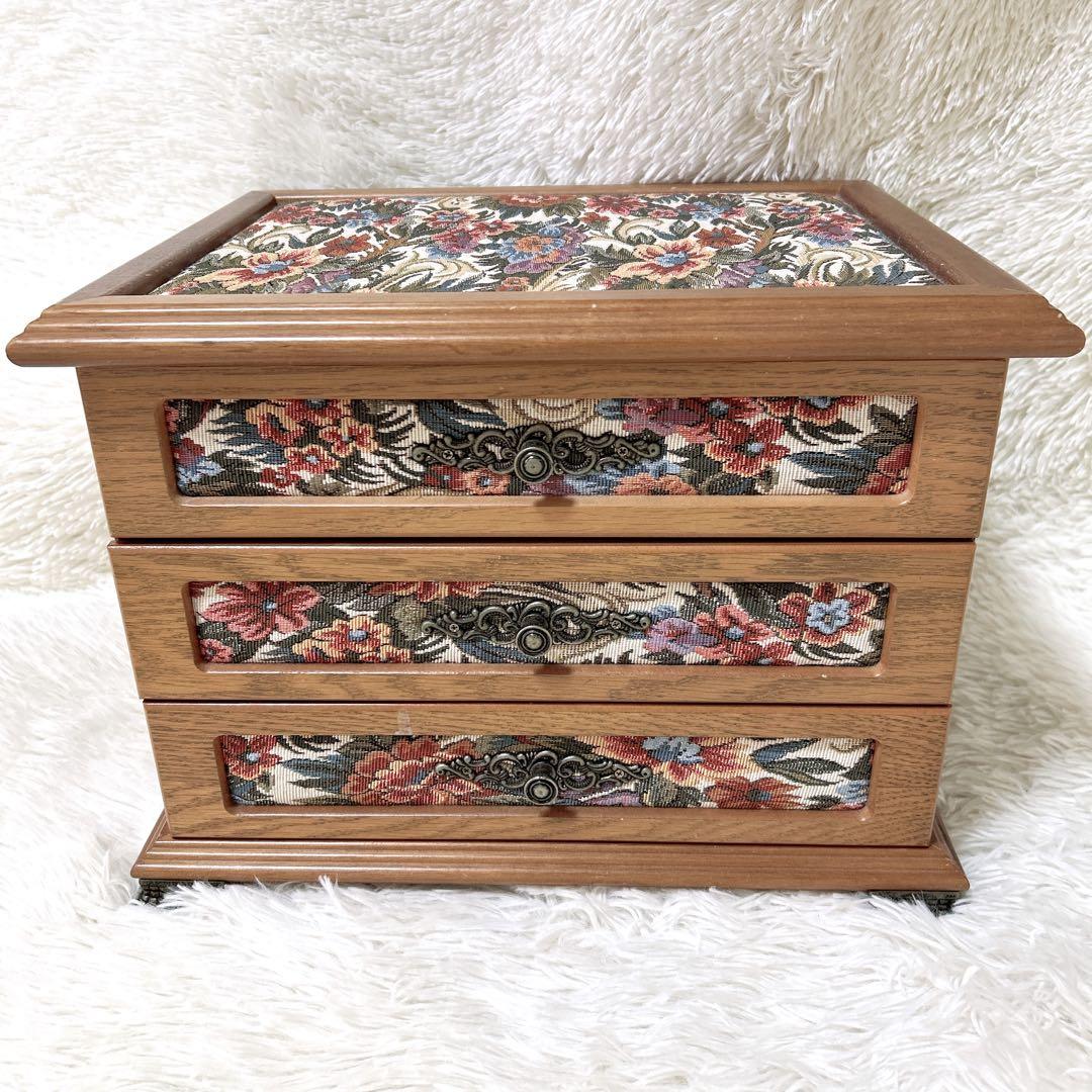 アンティーク ジュエリーボックス ゴブラン織 メイクボックス 鏡台 小引出し