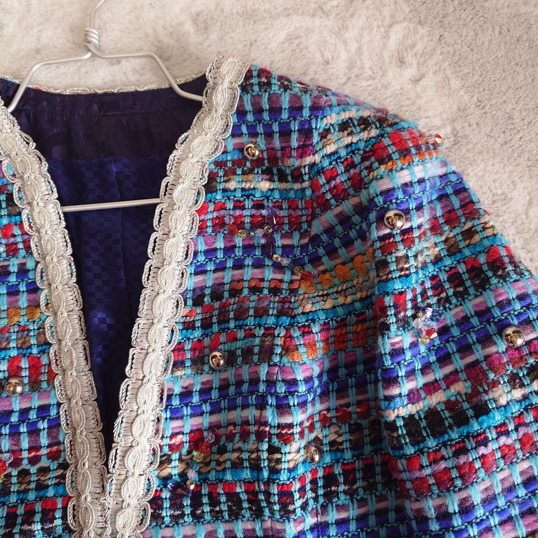 タグ付き 伊太利屋 イタリヤ ポリエステル ツイード ジャケット 13号サイズ