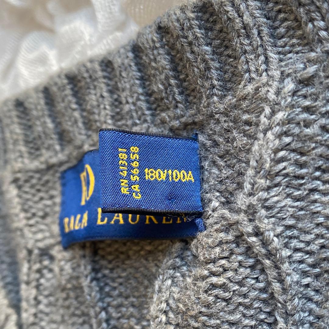 POLO RALPH LAUREN ケーブルニット グレー ロゴ刺繍 綿100％