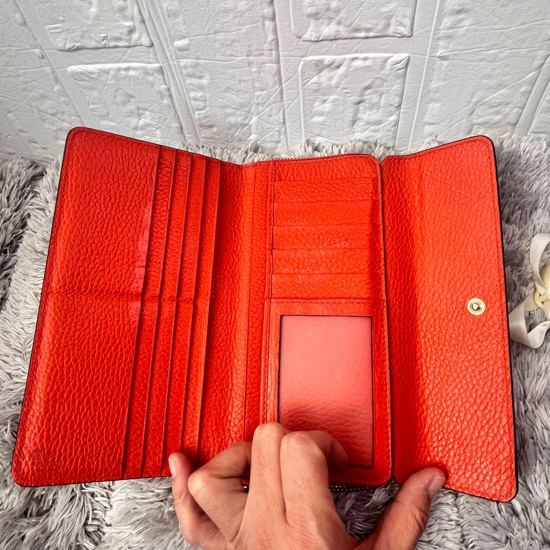 良品✨GUCCI 大容量　インターロッキング　財布　ラウンドファスナー　オレンジ