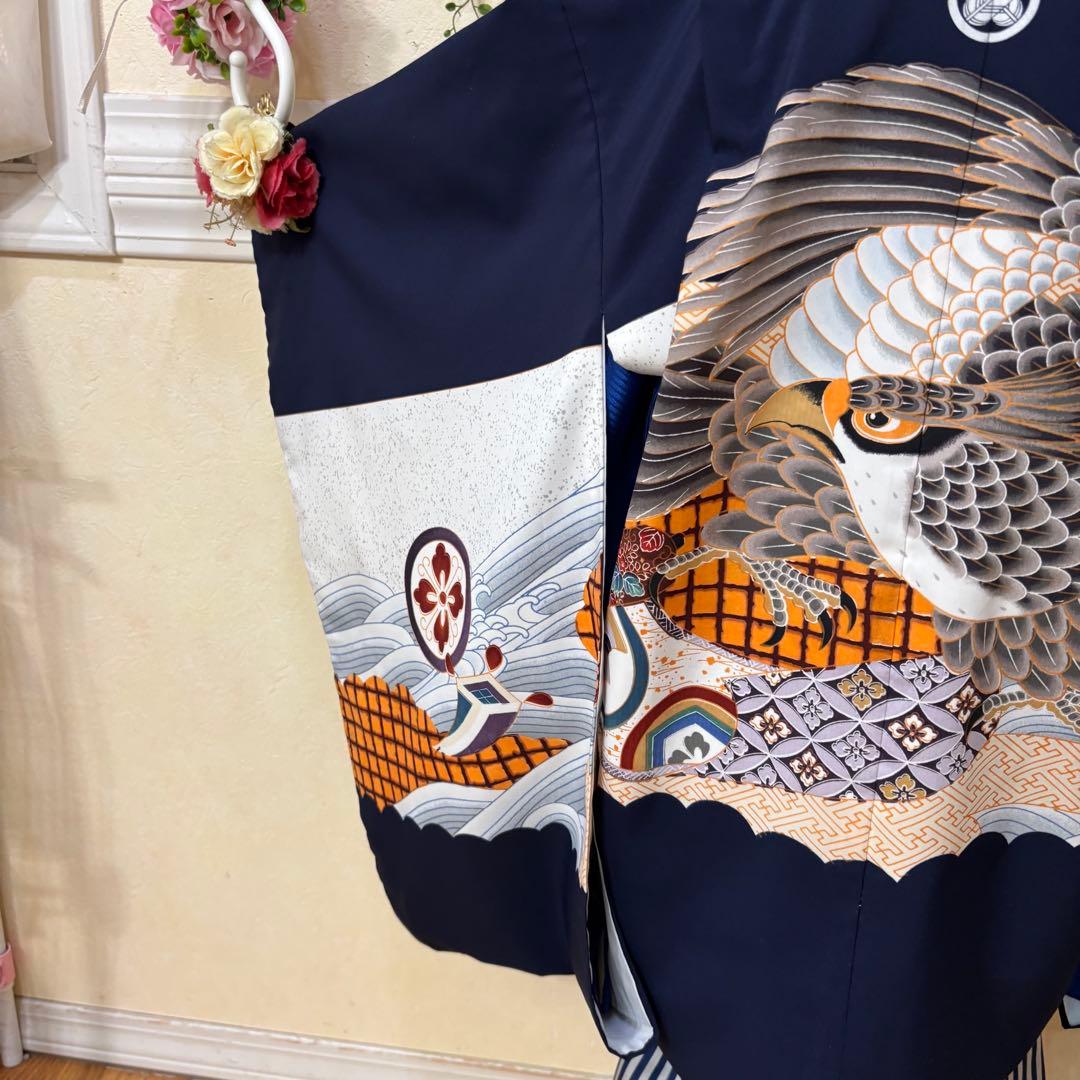 七五三 五歳‼️紺地鷹凛々しい金彩煌びやか❤️完全フルセット