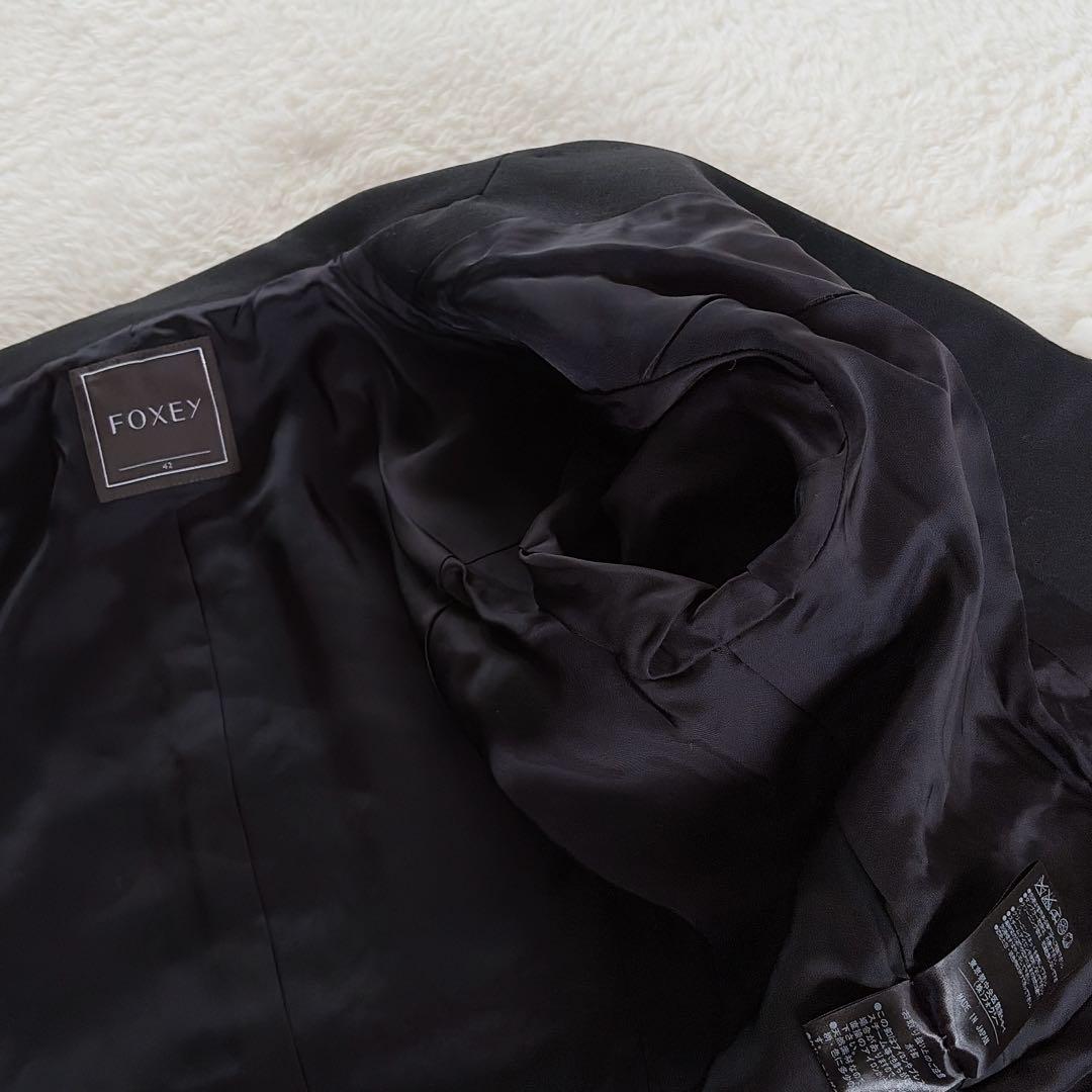 美品✨タグあり【フォクシー】テーラードジャケット ペプラム 黒42 大きなサイズ