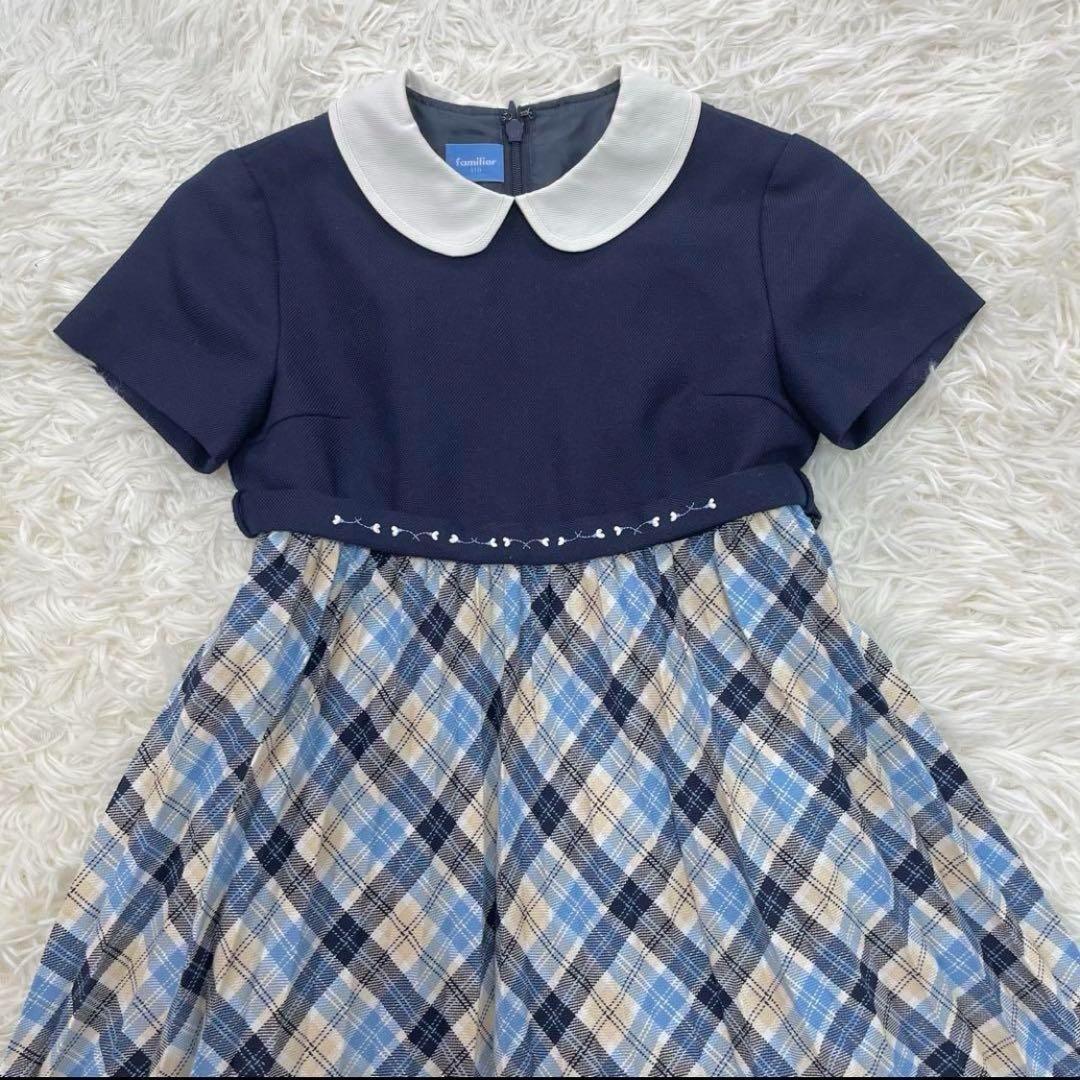 美品✨ファミリア　110 フォーマルアンサンブルスーツ　ネイビー　白襟ワンピース