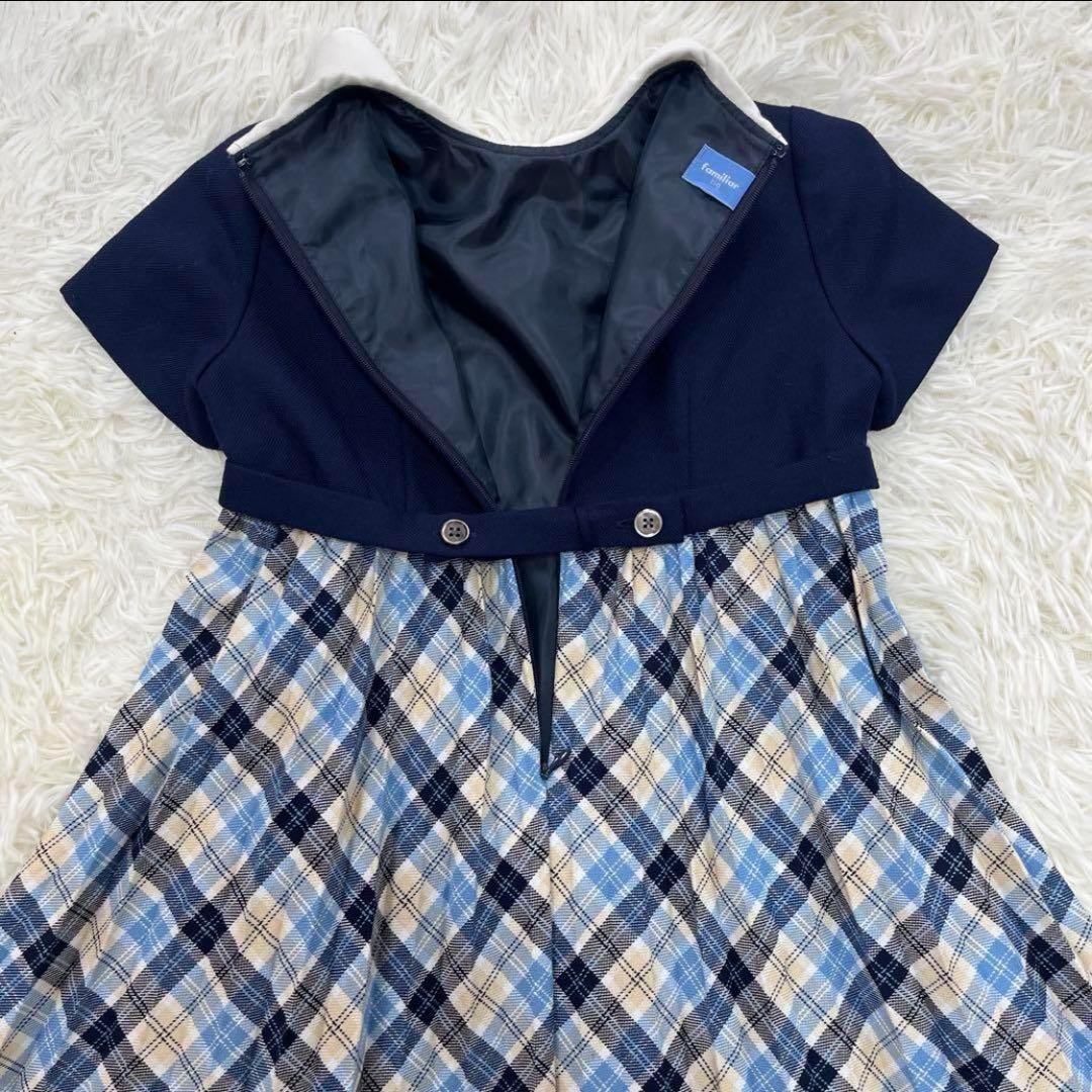 美品✨ファミリア　110 フォーマルアンサンブルスーツ　ネイビー　白襟ワンピース